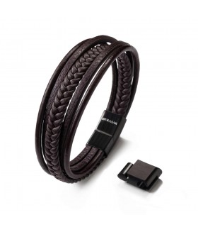 LEATHER BRACELET BRAID BROWN